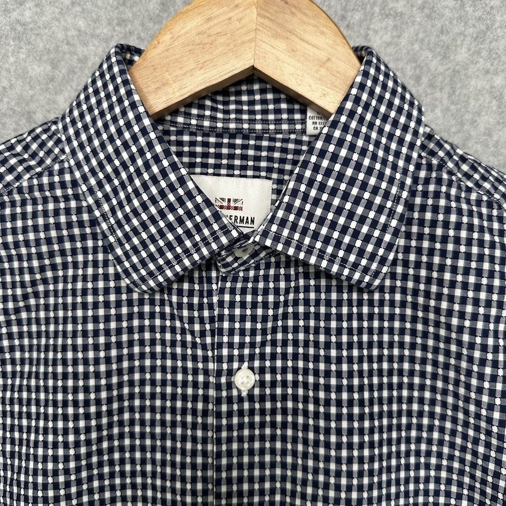 Ben Sherman Shirt Mens 15.5/34-35‎ Blue Gingham Check Stretch Button Down LS (K)